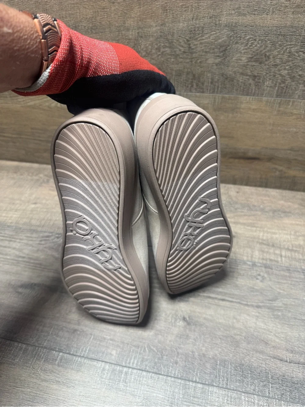 Ryka Cream Suede Wedge Ankle Booties